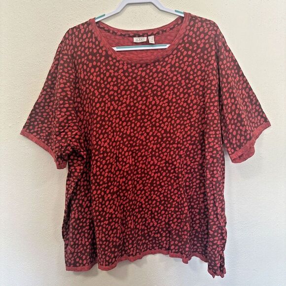 LOGO Lori Goldstein Perina Spotted Printed Tee T-Shirt Plus Size 4X Red S/S - Picture 1 of 8